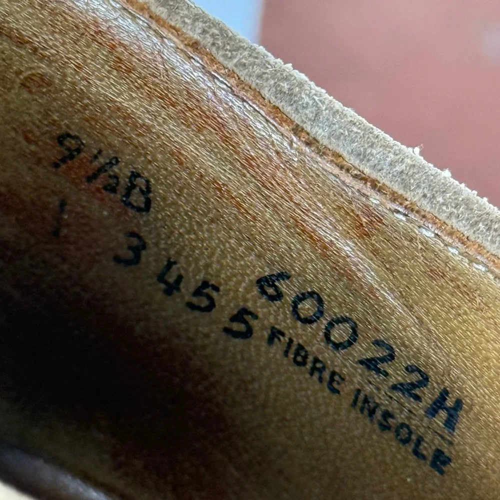 LL Bean Mens Suede Buck Oxfords Tan Brown Red Brick Sole Made‎ in USA 9.5